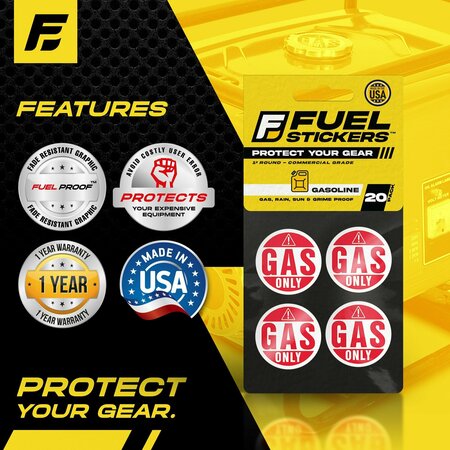 Fuel Stickers Gasoline Sticker: Gas Labels for Fuel Can & Outdoor Power Equipment - Heavy-Duty, 1in Dia, 20PK Z-1RGAS-20PK